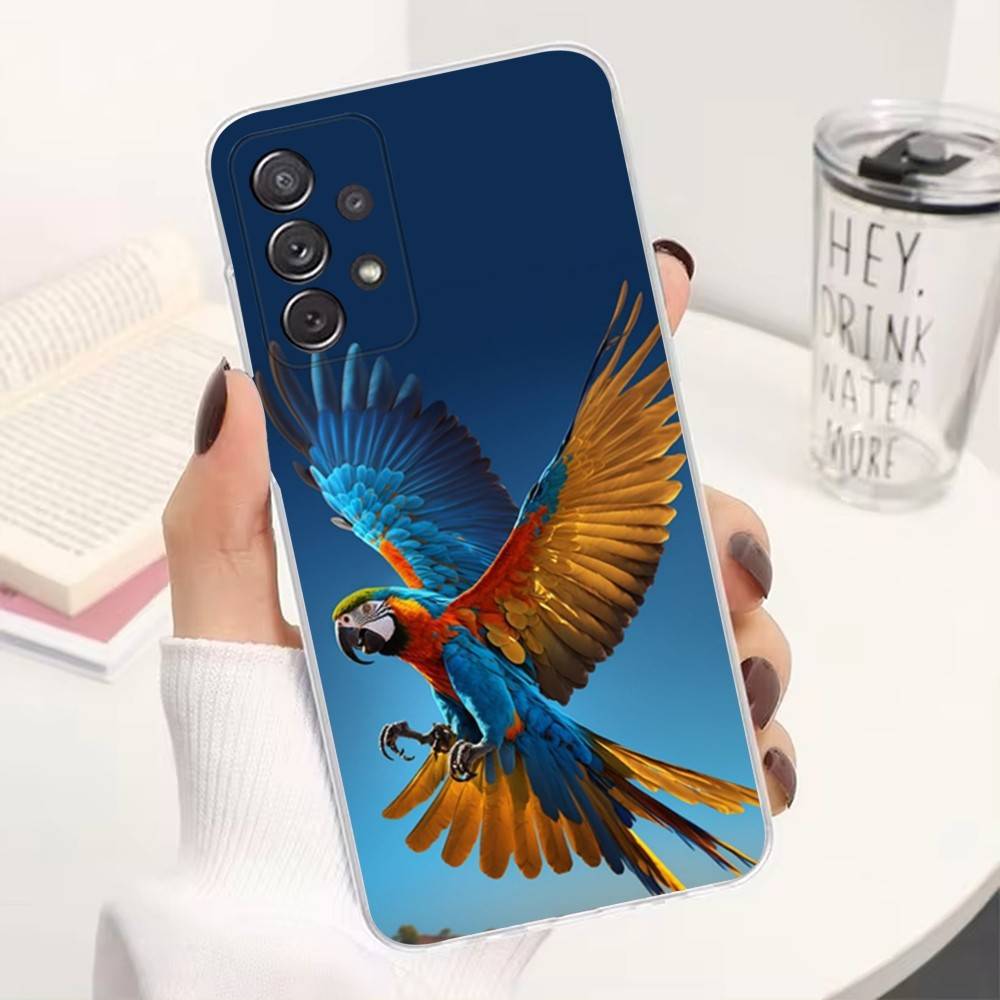 A-Animal Parrot Bird Phone Case For Samsung A51,71,30,S21,10,20,Ultra,FE,Lite, S22,23,9,PIus,Transparent, Silicone