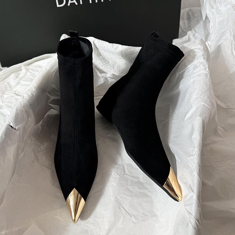 -4 size large size women s shoes metal pointed short boots women s inner height increase new thin elastic boots suede fashion boots 40 чёрный