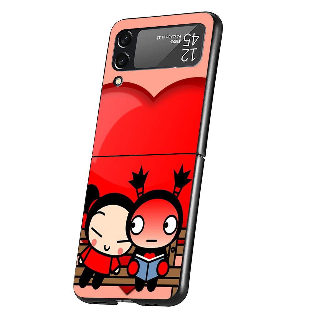 Cute Cartoon Pucca Garu Case Phone Cover for Samsung Galaxy Z Flip 6 5 4 3 5G ZFlip6 ZFlip5 ZFlip4 ZFlip3 Black Hard Trend Funda