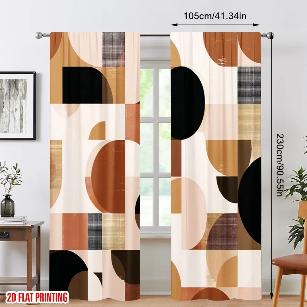 Set Of 2 Modern Geometric Block Print Curtains Design Polyester Living Room Holiday Window Decor Home Ro Curtain Darkening Ideal For Sitting