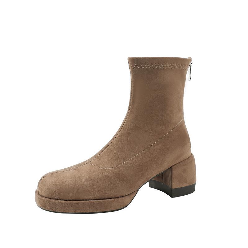Martin boots women's autumn and winter new trendy thick heel square head short boots women's suede temperament thin high heel boots women