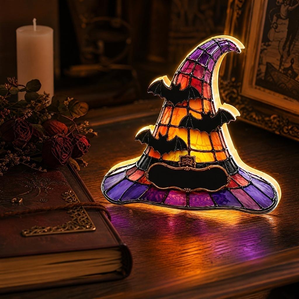 Gothic Halloween Night Light Witch Hat Shaped Decorative Lamp for Holiday Decor