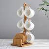 200ml Ceramic Coffee Cup Household Mug Creative Simple Hanging Cold Water Cup Set Kitchen Restaurant Tea Set Bamboo Wood Stand