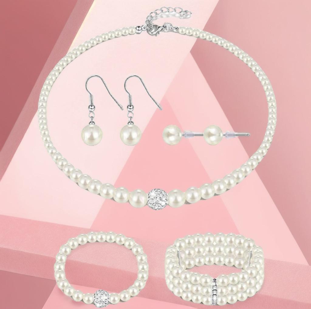 Artificial Pearl Jewelry Set For Women With Heart Water Drop And Bell Designs For Elegant Occasions