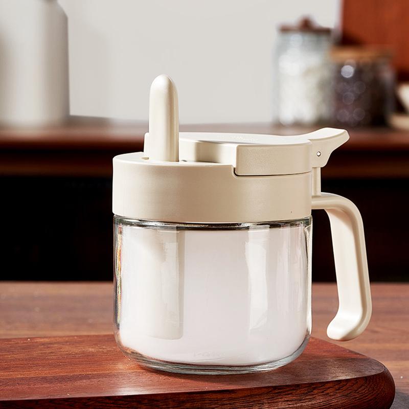 Seasoning Containers Airtight Glass Organizer With Spoon Condiment Containers With Lid For Kitchen Countertop Pantry Cabinet