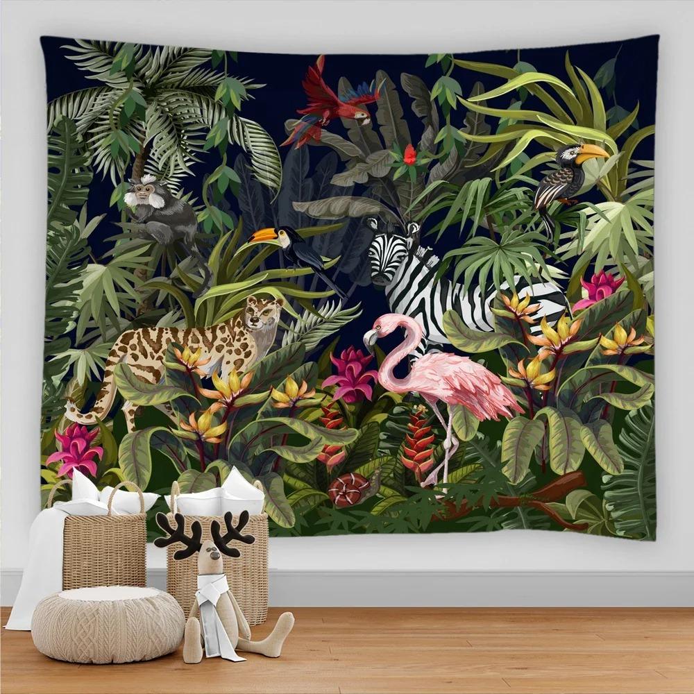 Tropical leaves flowers and birds beach wall hanging animal background palm tree wall hanging tapestry wall cloth carpet