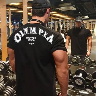 Heren Fitness T-shirt Zomer Nieuw Gym Sport 100% Katoen T-shirt Ronde Hals Overd Heren T-shirt Mode Hardlopen Training T-shirts#Kleur