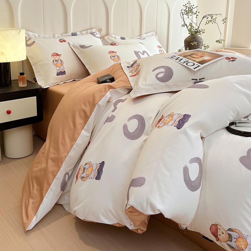 Pure Cotton Fresh Style Bedding Set: Modern Minimalist Duvet Cover, Sheet & Fitted Sheet for Spring/Summer