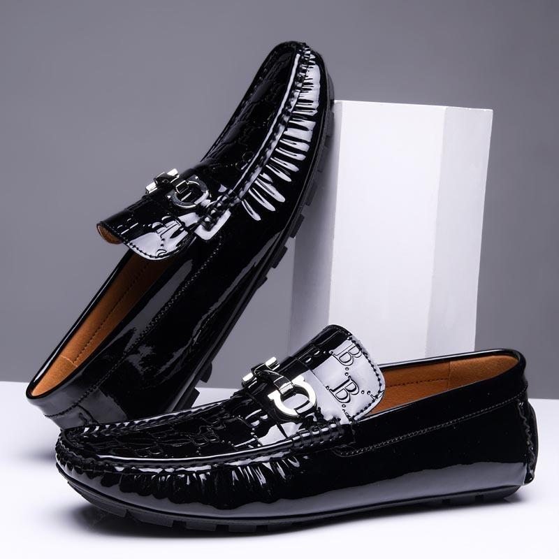 Genuine Leather Cowhide Beanie Shoes Large Size Men's Shoes Patent Leather One-pedal Driving Shoes Casual Leather Shoes