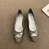 French Silver Bow Light Mouth Single Shoes Female Spring Retro Fairy Ballet Style Commuter Ladyshoes