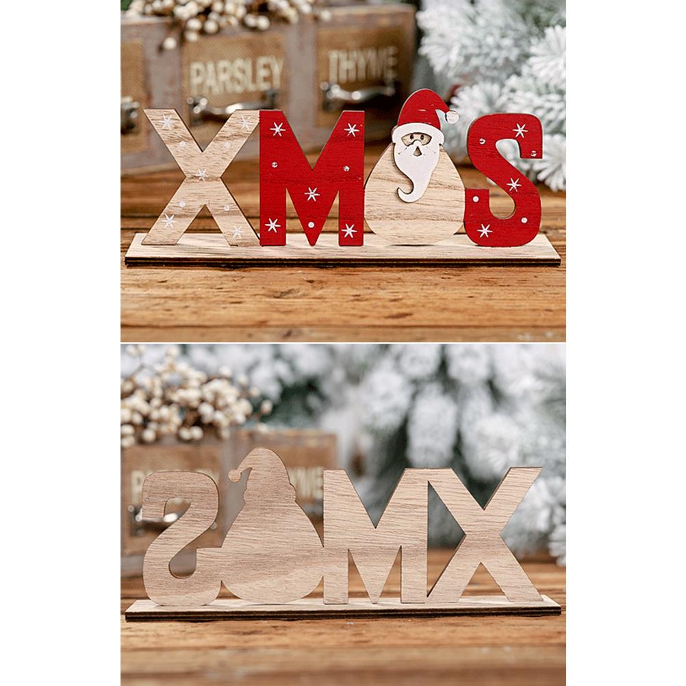 Christmas Wooden Santa Claus Snowman Snowflakes Letter Decoration Table Ornament Letters Sign Christmas Party Decoration