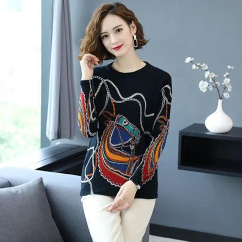 

Весна Осень Новые Пуловеры Женские Ретро Элегантные Свободные и Универсальные Тонкие Корейские Базовые Зимние Универсальные Свитера XXXL чёрный