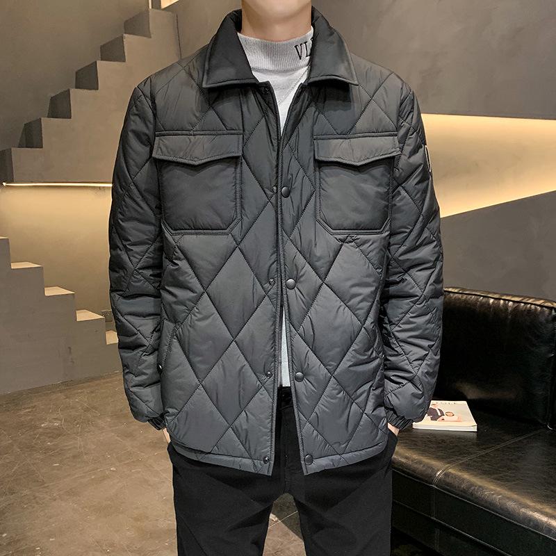 2024 Winter Men's Plus Size Quilted Jacket: Loose Fit, Solid Color, Two-Way Zipper, Warm Cotton