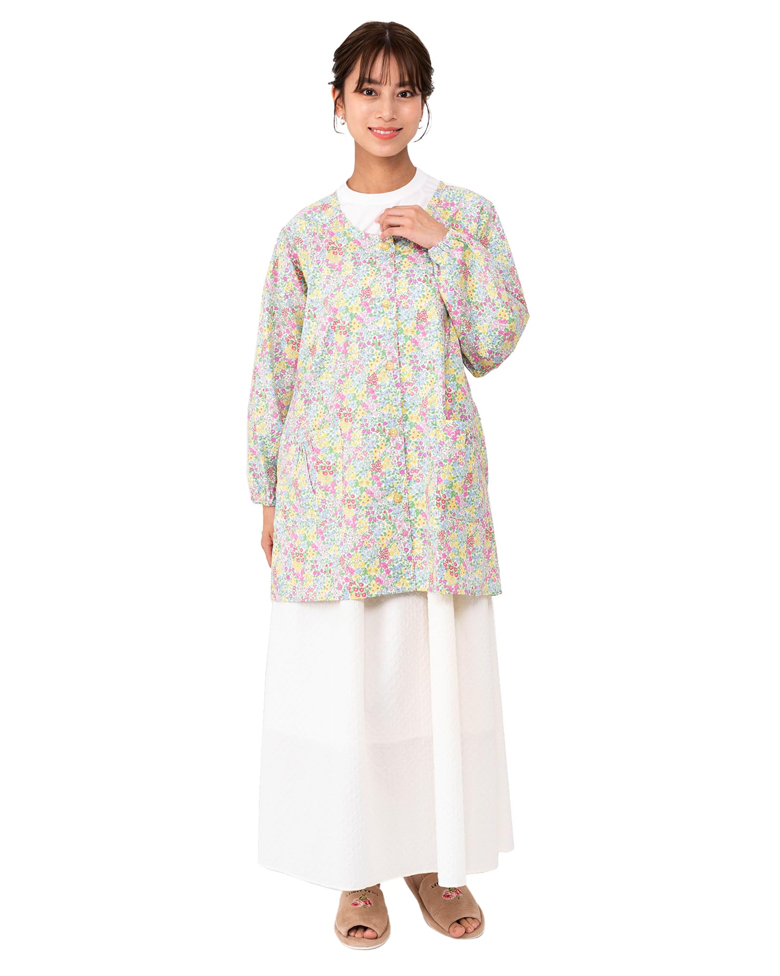 

Naigai LIBERTY Floral Apron with and Nordic Pink Free Shipping Buttons, Water-Repellent Finish, Pockets, Style, Yukata, Kitchen, Kimono, Women s,