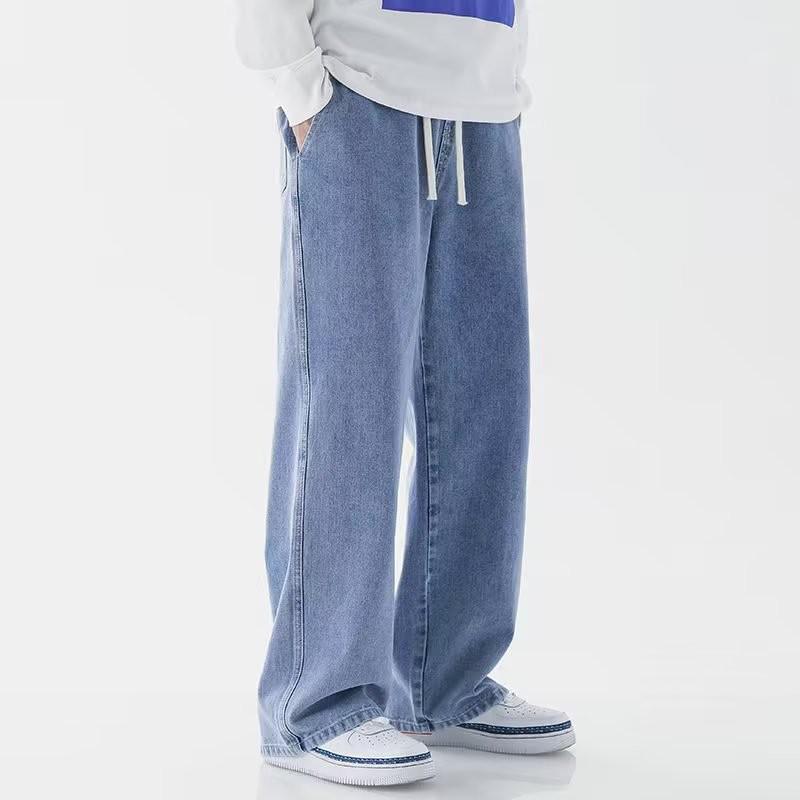 Jeans pour hommes à taille élastique et jambes larges - Style rétro automnal, Pantalon décontracté tendance à taille haute