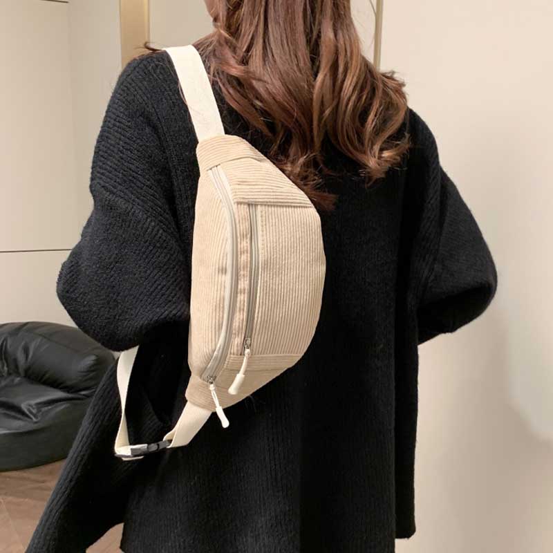 Damen Taillentasche Cord Student Schulterhandtasche Crossbody Brusttasche Bauchtasche Mode Handy Tasche für Frauen Hüfttasche