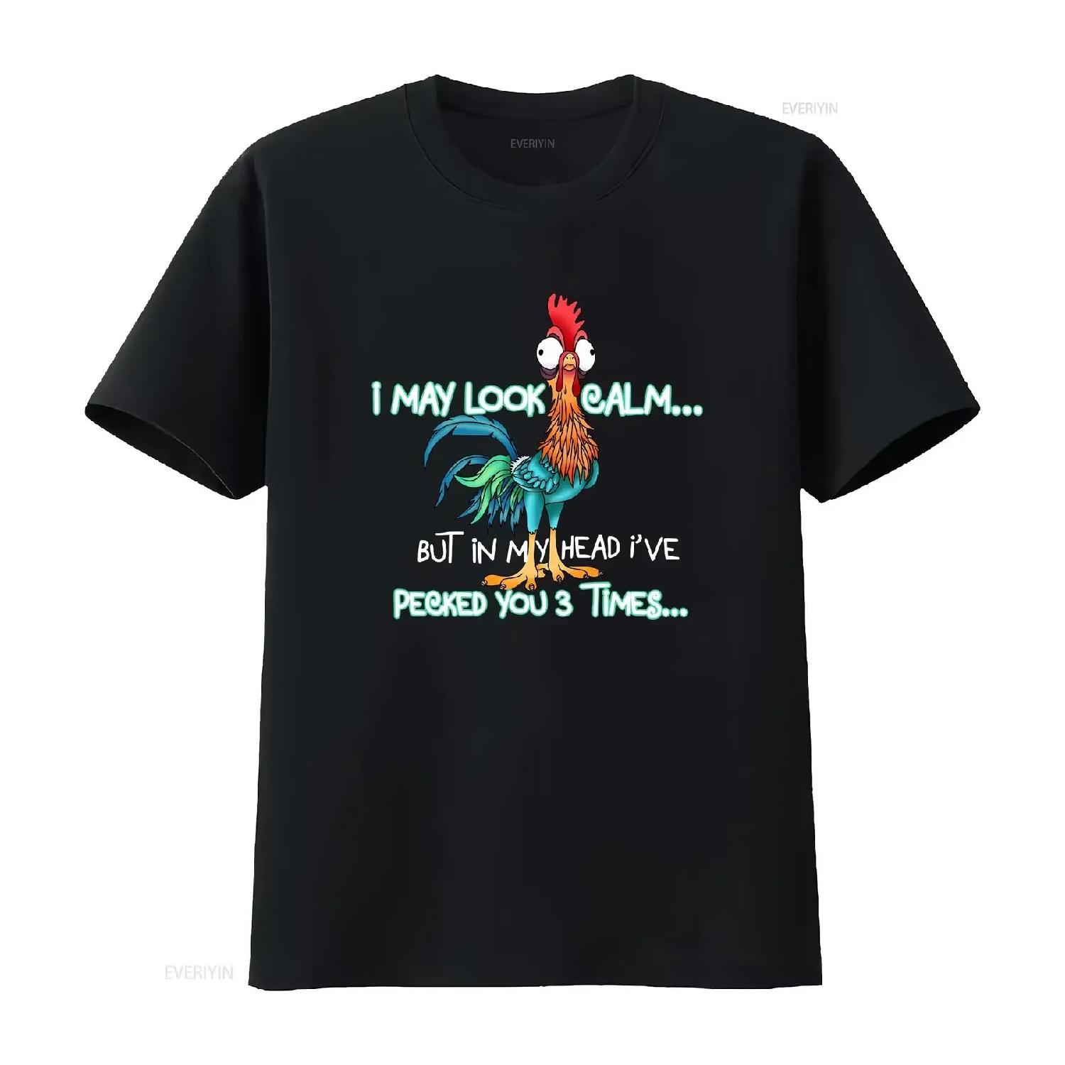 I May Look Calm But In My Head I ve Pecked You 3 Times T Shirt Funny Chicken vintage Washed Soft Comfortable Stretched S