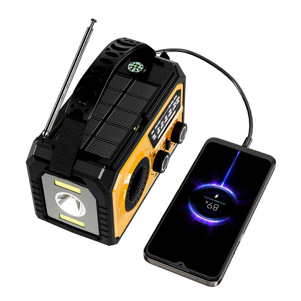 AM/FM/WB NOAA Emergency Weather Radio 16000mAh Bluetooth Speaker Hand Crank/Solar/Type-C Charging Survival Radio LED Flashlight