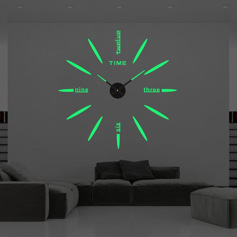 Night Light Non Punching Clock, European Style Silent Large DIY Wall Clock, 3D Acrylic Digital Clock, Wall Mounted Clock
