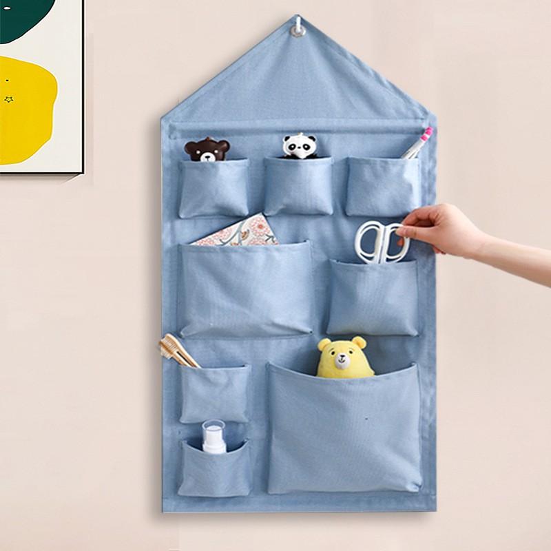 Thick Cotton Canvas Wall Hanging Organizer Bag Kids Room Bathroom Closet Storage Multi-Pocket Fabric Pouch