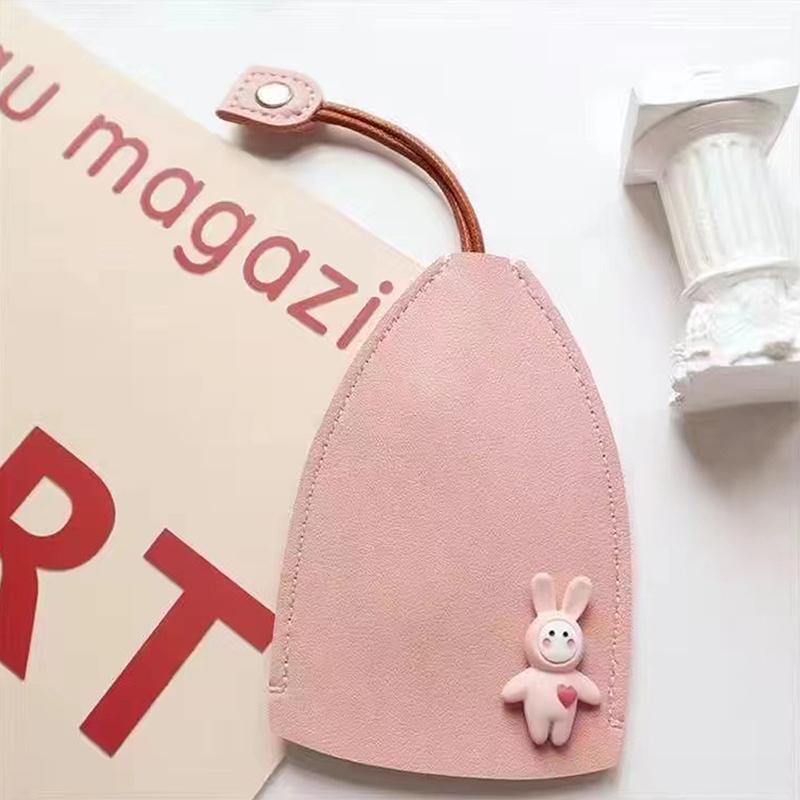 Cute Rabbit Pull Out Key Sleeve Cartoon Animal Pu Leather Car Key Case Holder Large Capacity Keychain Pouch Keychain Organizer