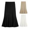 Women Fishtail Skirt High Waist Hip Wrapped Midi Skirt Solid Color Slim Fit Autumn Winter Knitting A-Line Skirt