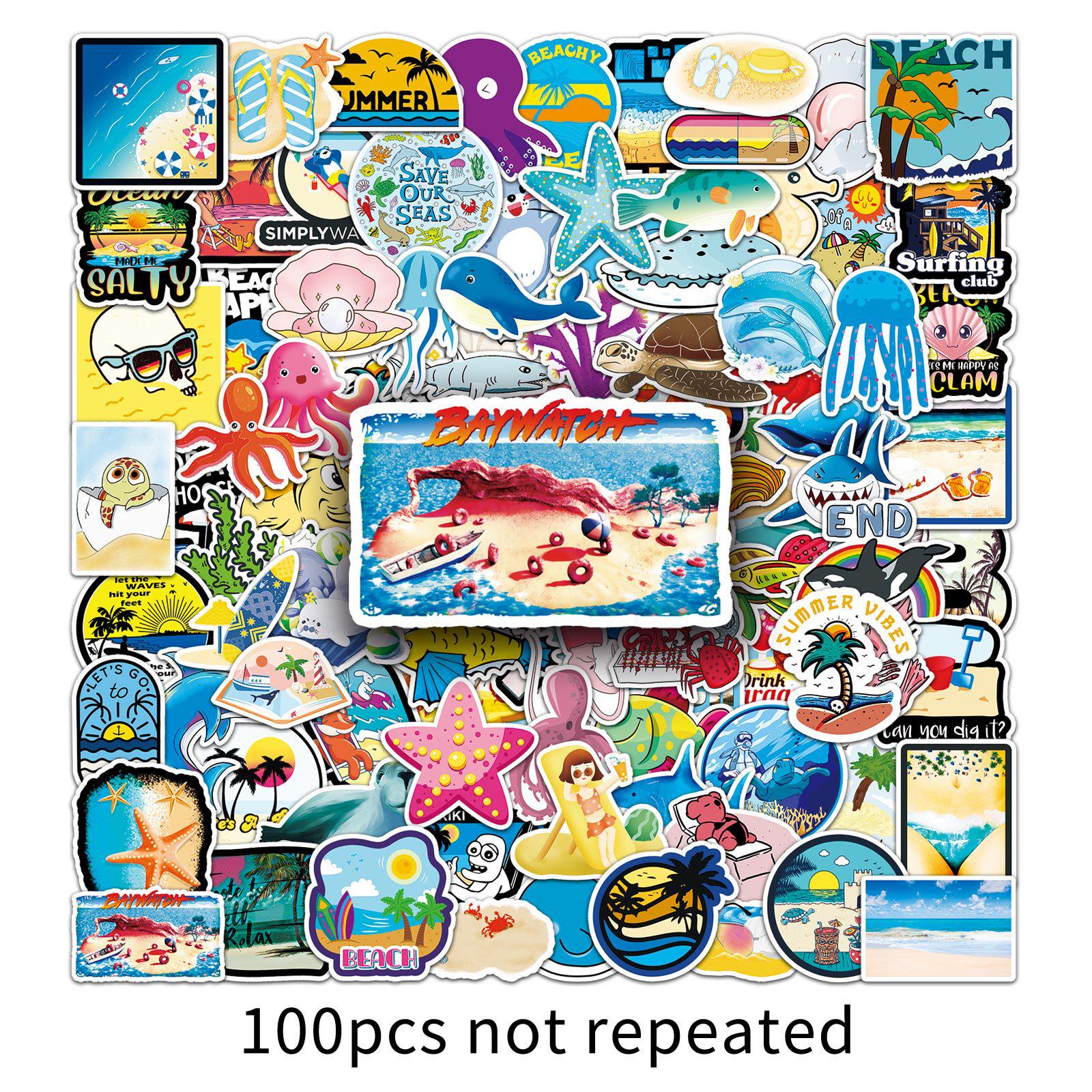 Ocean Series Cute Creature Stickers - 100-Pack for Luggage, Scooters, Cars, & Phones
