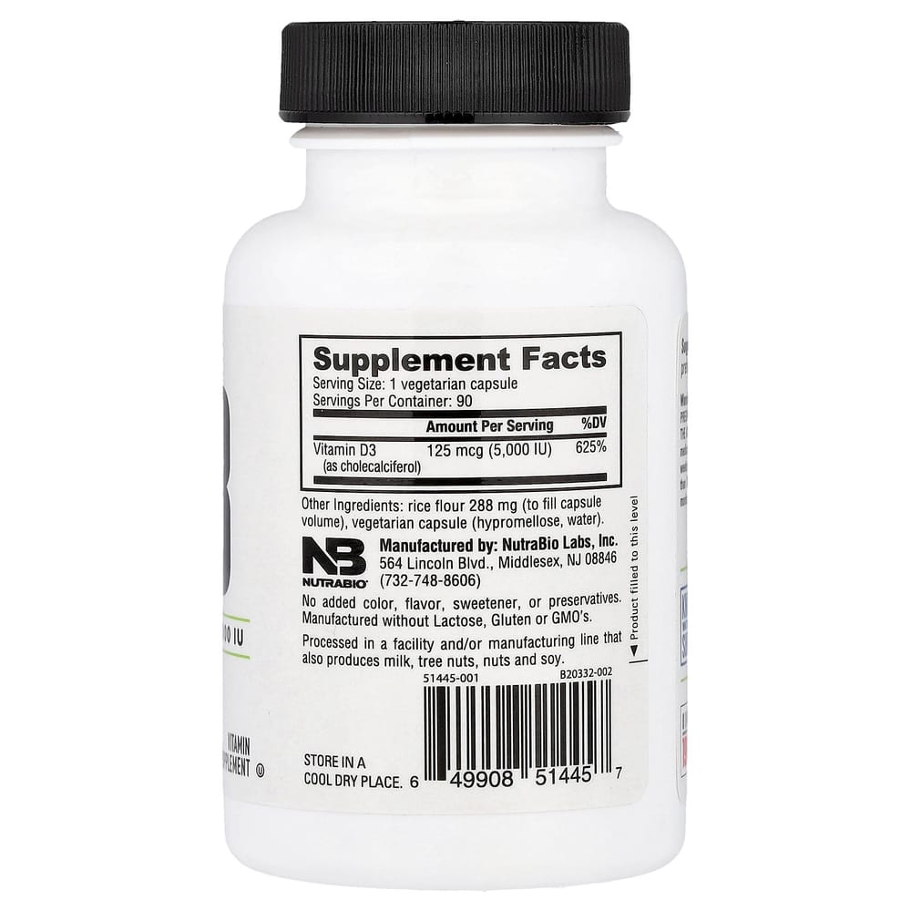 NutraBioLabs Vitamin D3 125mcg (5000 IU) 90 Capsules