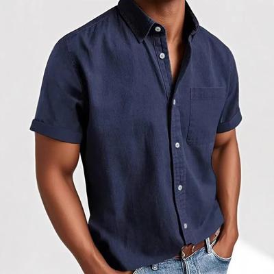 2025 Zomer Nieuw Heren T-shirt met Korte Mouwen Mode Casual Los Comfortabel Effen Kleur Cardigan Revers Strand Heren T-shirt met Korte Mouwen