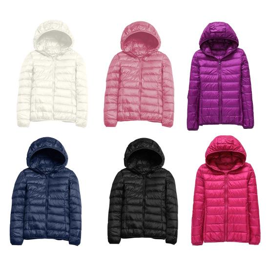 Women Winter Down Jacket with Hood And Zipper Pockets Zip-up Padded Solid Color Plus Size Outerwear Long Sleeves Lightweight Slim Fit Jacket