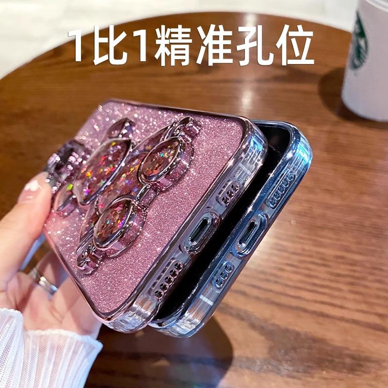 Electroplating quicksand violent bear is suitable for iPhone17 mobile phone case with glass lens film Apple 16 transparent soft case