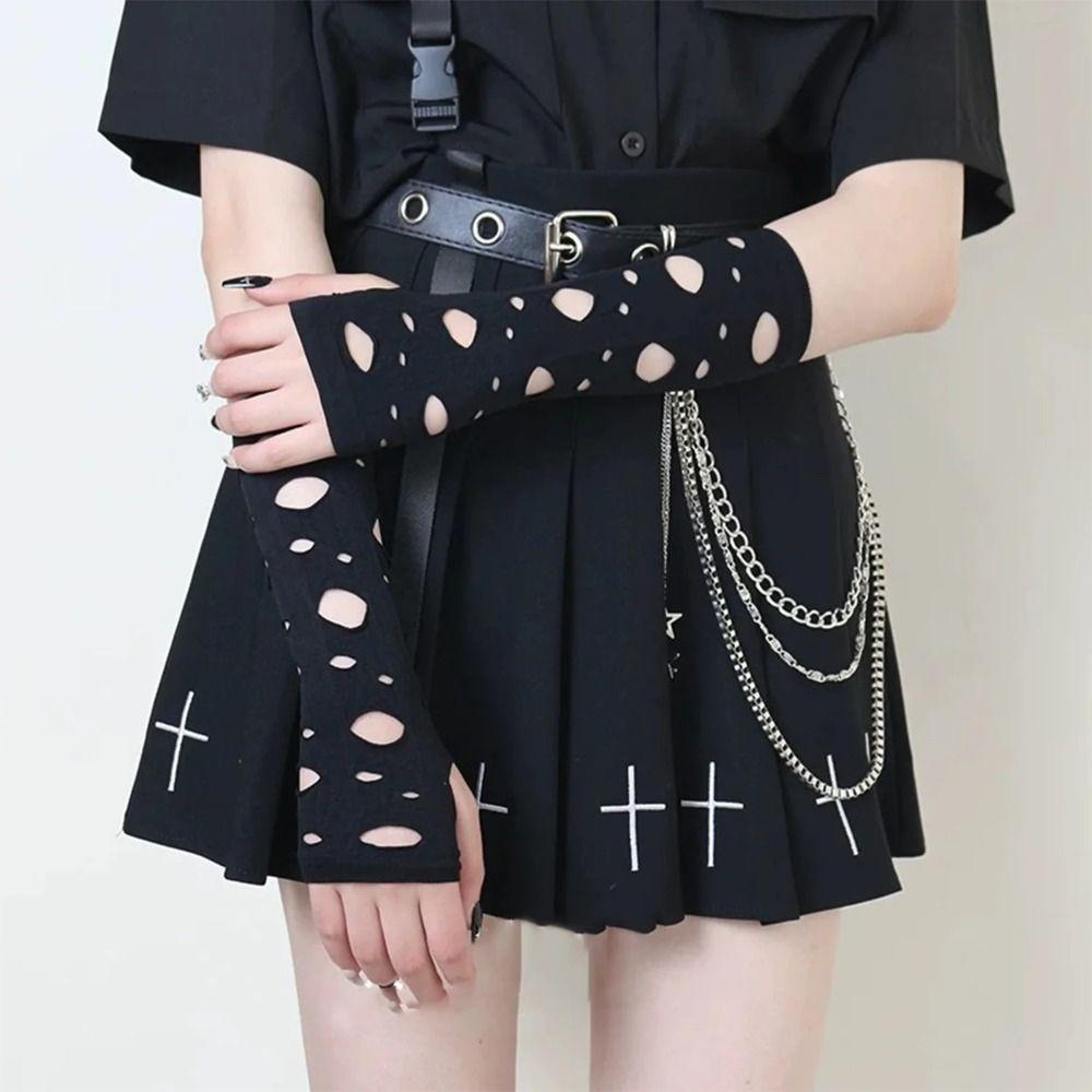 Long Length Gothic Gloves Fingerless Hollow Out Gloves Sexy Long Gloves Unisex