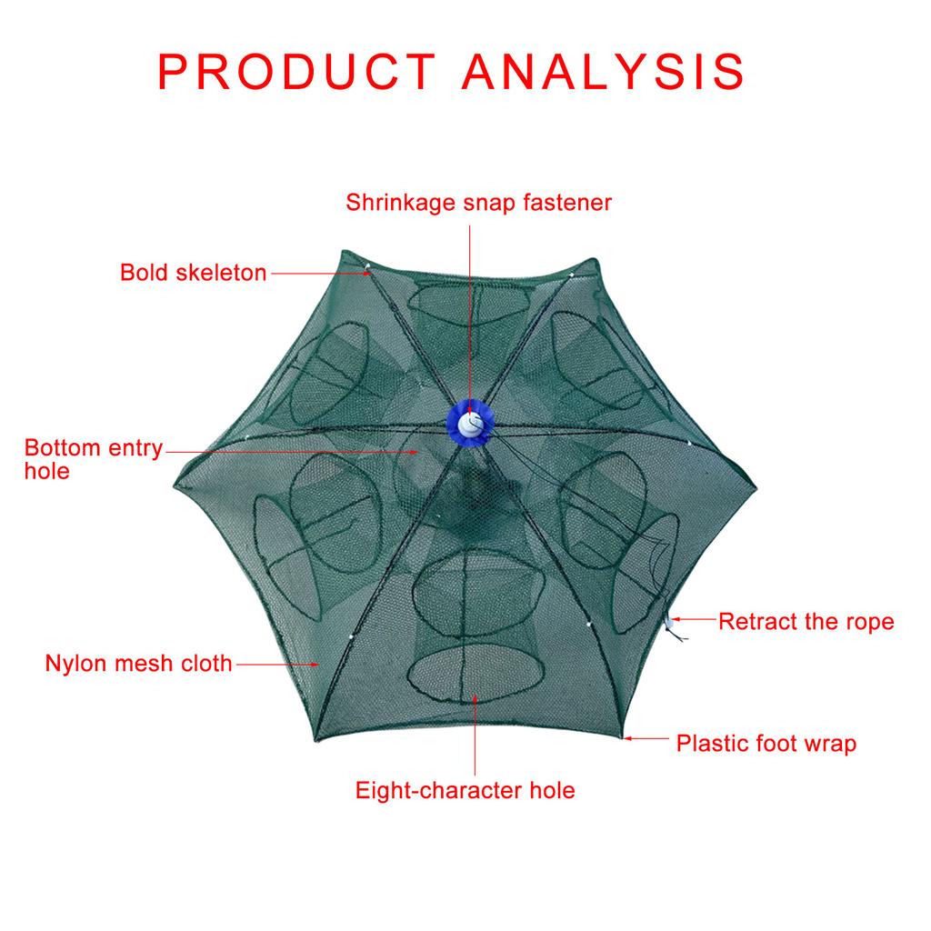 6/8/10/12 Holes Umbrella Fishing Net Cage Shrimp Crab Fish Trap Foldable Fishing Bait Trap Crawfish Trap Cast Net Cage