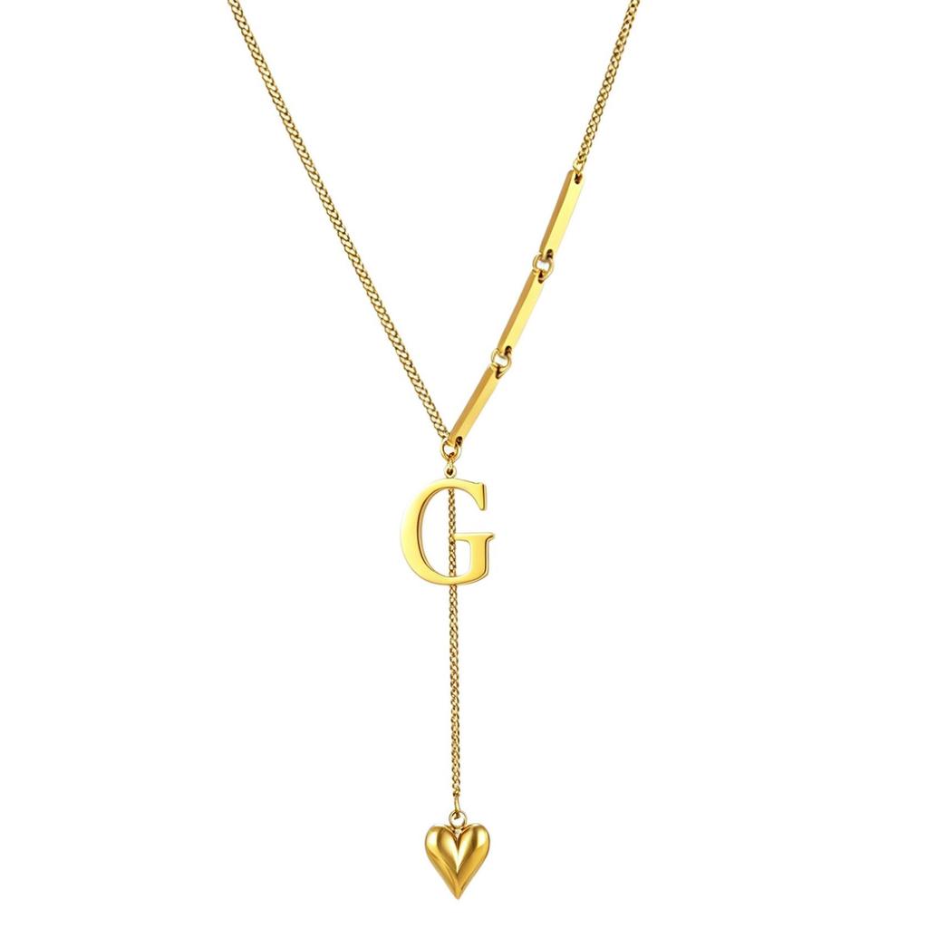 Initial Letter Necklace Gold Plated Stainless Steel Puffy Heart Pendant A-Z Alphabet Lariat Y Choker Waterproof