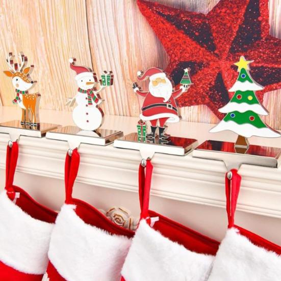 Christmas Stocking Holders for Mantel Non-Slip Heavy-Duty Metal Hooks Stable Display Stand Reindeer Santa Snowman Tree Decorations