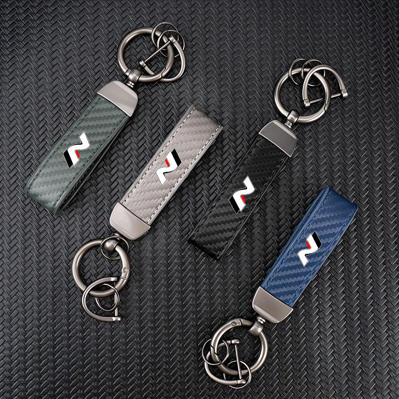 Bil Kolfiber Läder Zinklegering Nyckelring Mikrofiber Nyckelring För Hyundai N Tucson Accent Elantra Santa fe Sonata I10 I20
