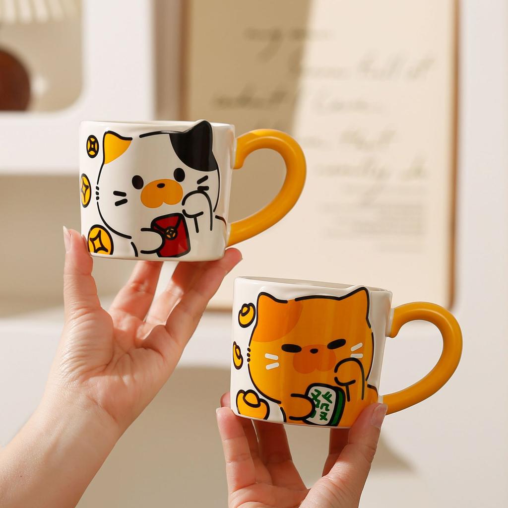 Cute Cat Ceramic Mug Festive Lucky Cat Mug Souvenir Home Couple Water Cup  Girls’ Good Looks