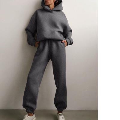 Women's Tracksuit Casual Solid Long Sleeve Hooded Sport Suits Autumn Warm Hoodie Sweatshirts and Long Pant Two Piece Sets