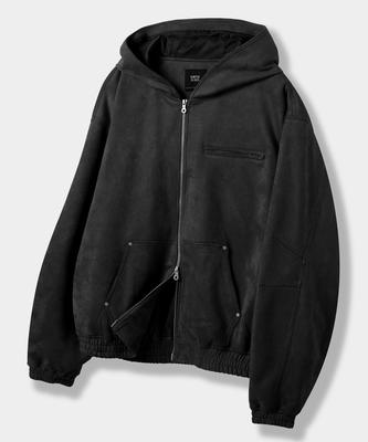Dimitri Black 2Way Faux Suede Zip-Up Hoodie_Black