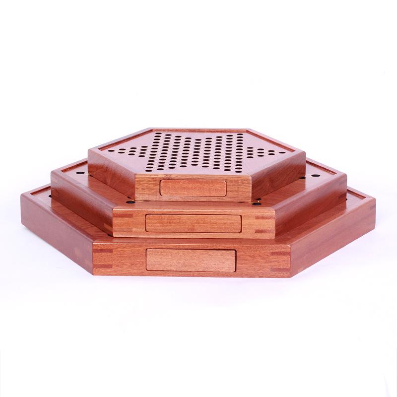 Dame Glasmurmeln Holz Tischspiel mit tragbarer Schubladenaufbewahrung.