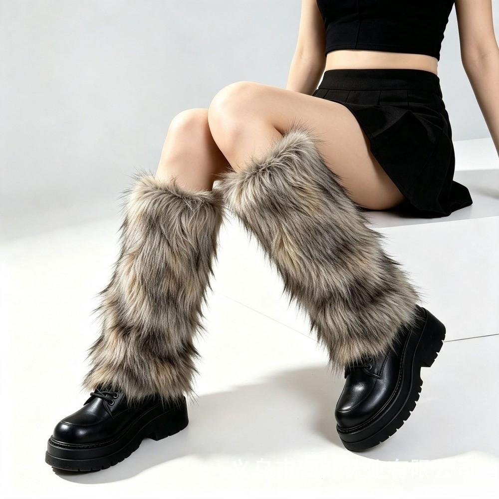 1 pair Stretchy Fit Furry Boots Cover Thickened Leg Warm Socks Vintage Fur Leg Warmer Women Girl