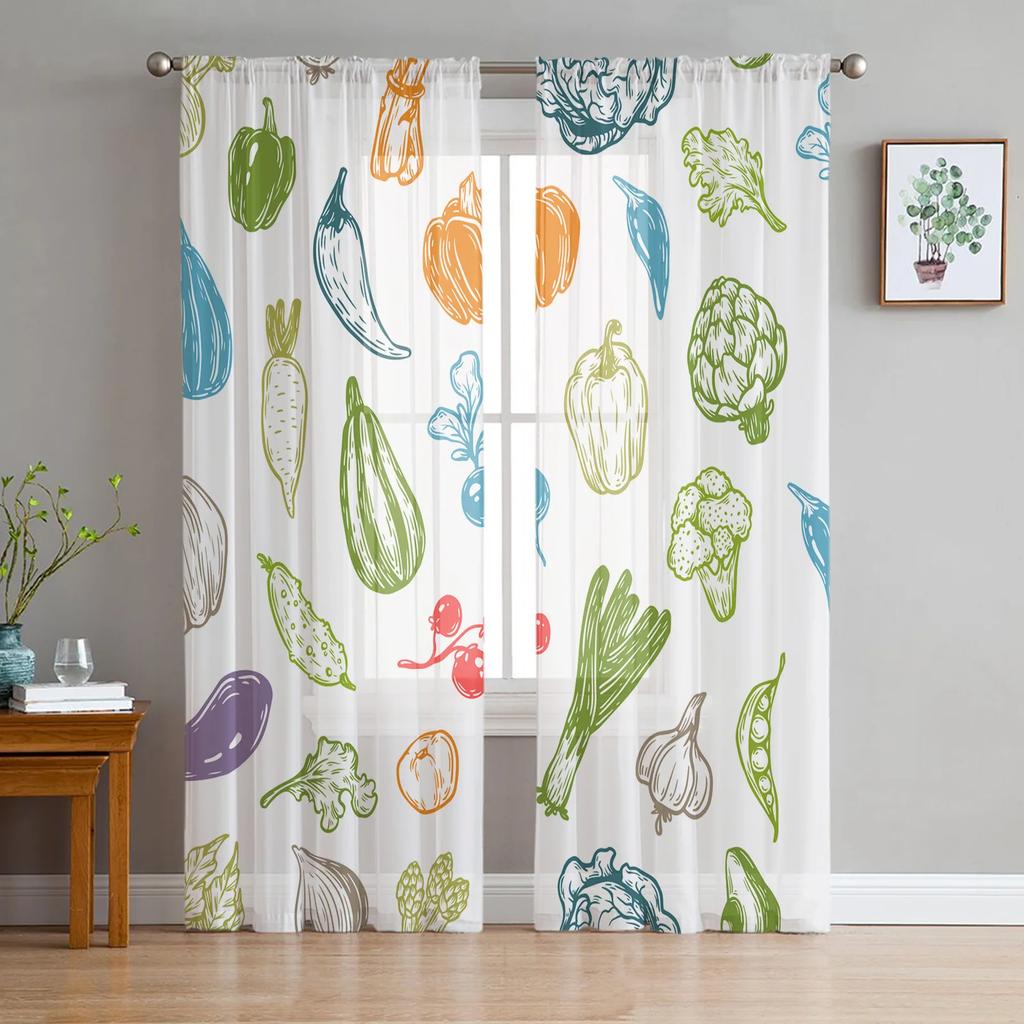 Watercolor Vegetable Texture Sheer Curtains for Bedroom Living Room Decoration Window Curtain Kitchen Tulle Voile Organza Drapes