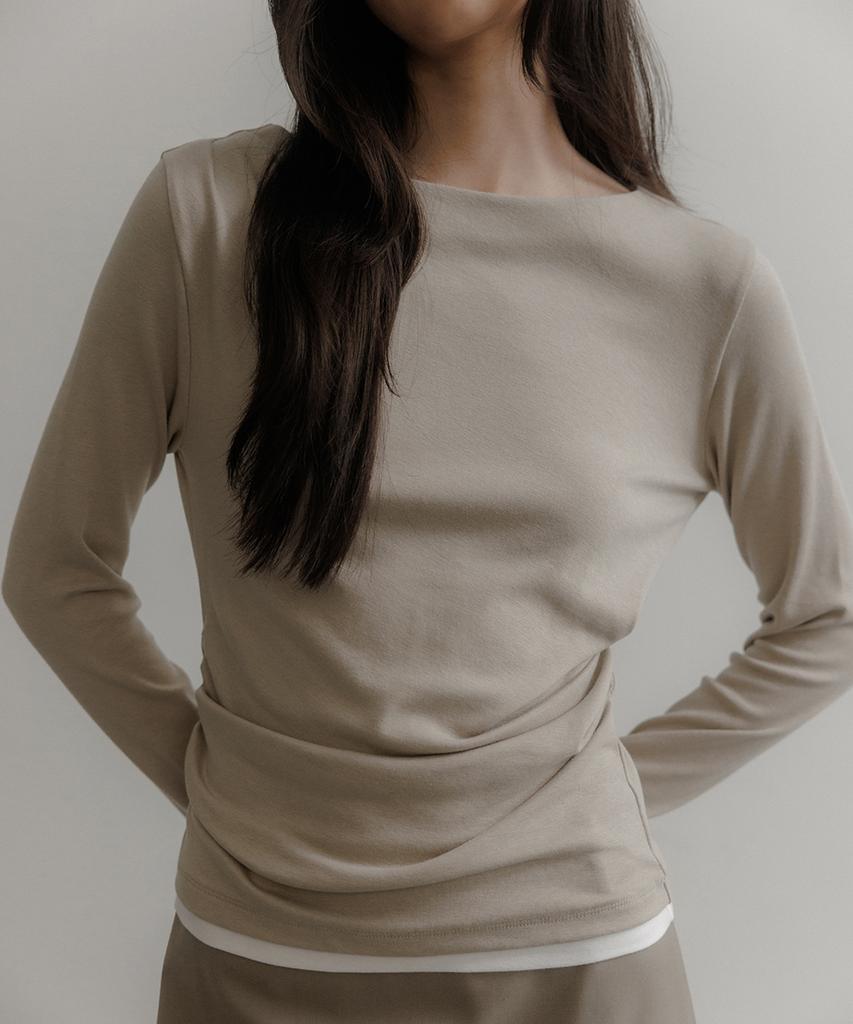Oeoseoul Layered Tuck T-Shirt [Beige]