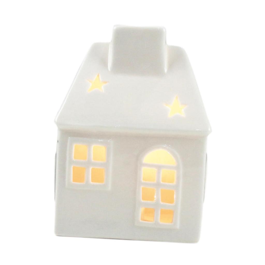 Ceramic Christmas Home Decorations Lighted Christmas House Figurine with Light Xmas Crafts Creative LED Hollow House