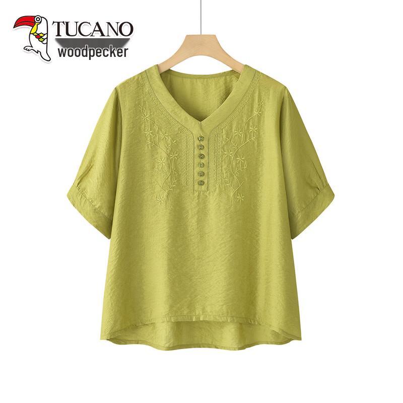 TUCANO Women s Mid-Aged Summer Embroidered Short-Sleeve Blouse 2XL