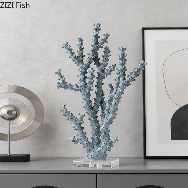 Light Blue Coral Ornaments Resin Handicrafts Table Decoration Simulation Coral Sculpture Modern Artwork Room Aesthetic Decor