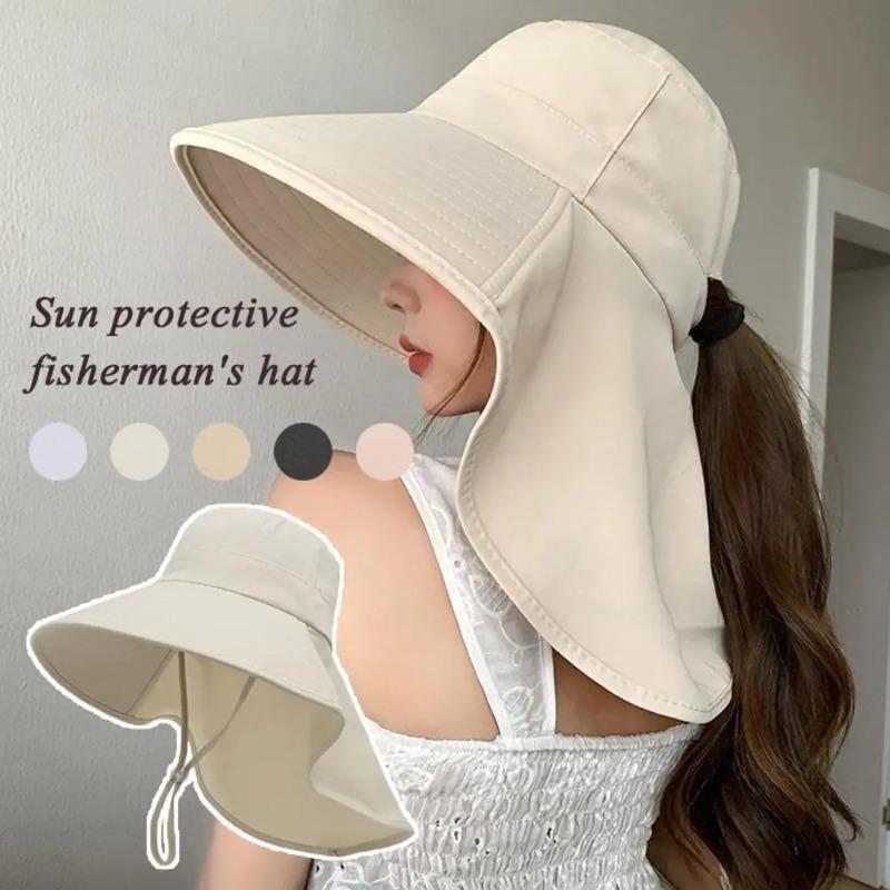 Sun Hat with Neck Flap Outdoor UV Anti Neck Protection Sun Visors Sunscreen Cap Ponytail Travel Fisherman Hat Wide Brim