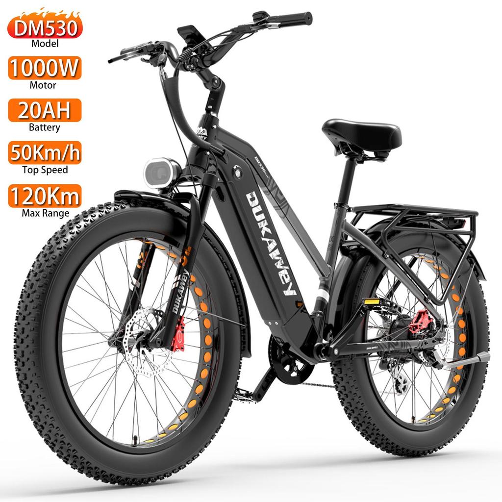 Elektrické kolo Terénní DuKawey DM530 26" Tlusté pneumatiky 1000W Elektrické kolo pro dospělé 52V 20AH Hydraulická brzda Max. zatížení 150 kg