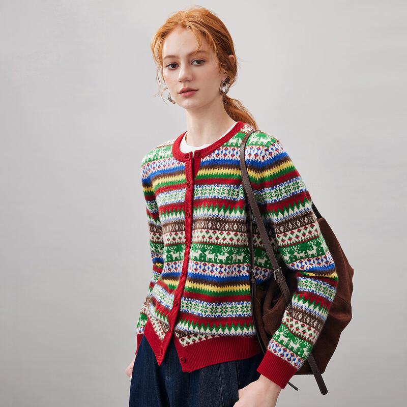Kemeng Boka Women's 100% Cashmere Fair Isle Cardigan