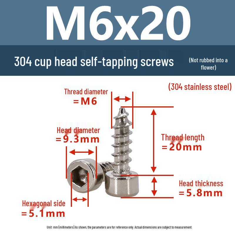 304 Pan Head Self-Tapping Coarse Thread Screw M1.7-M6 with Hex Socket